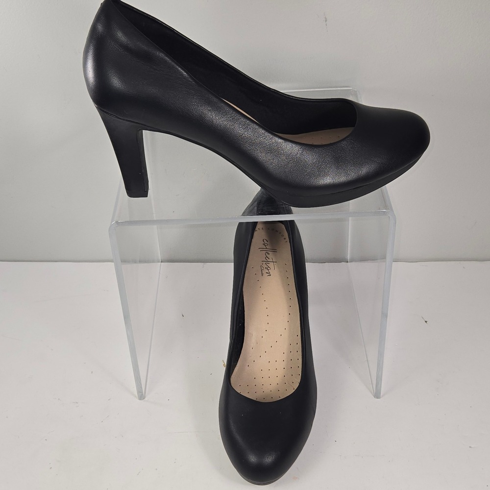 Clarks Adriel Viola Black Leather Platform Pumps Heels Womens 9 M 261293594065